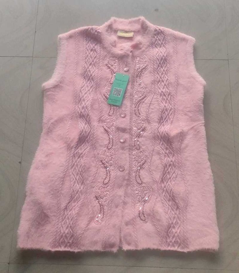 Pink Embellished Sleeveless Vest