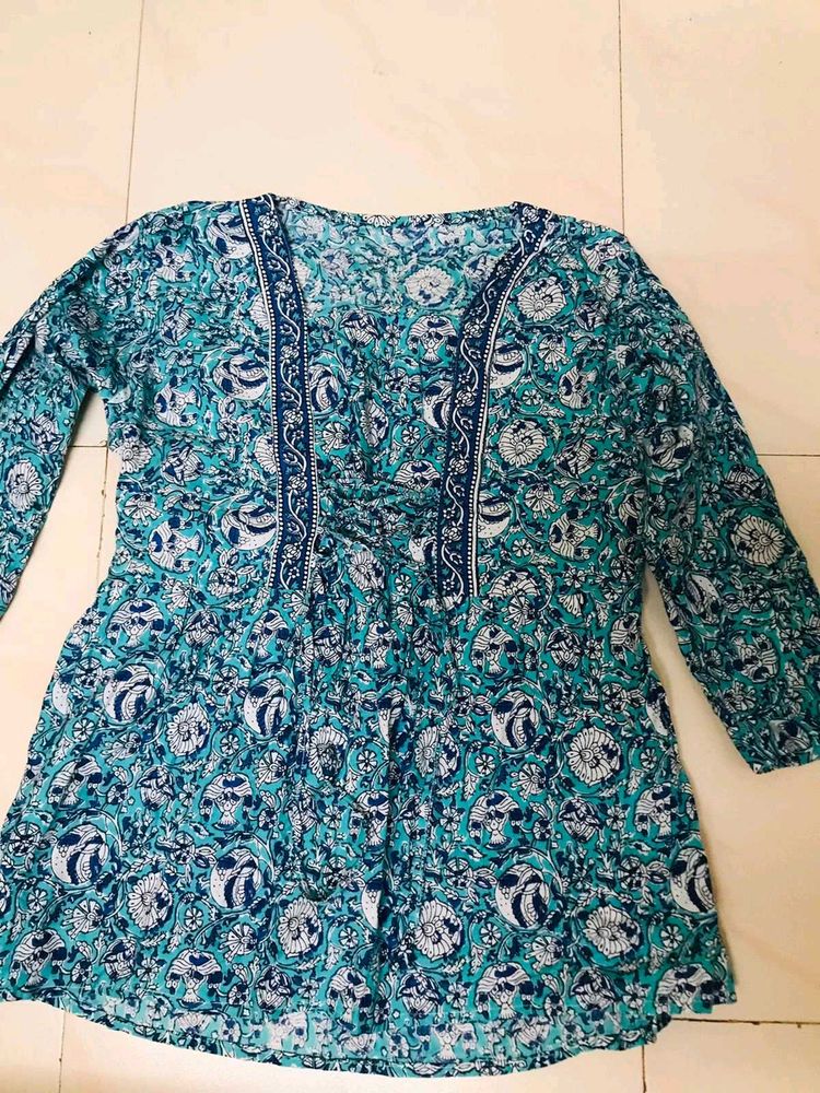 Combo Sea Green Short Kurti Bangles Necklace
