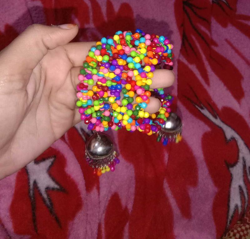 Colorful Beaded Jhumka Bracelet