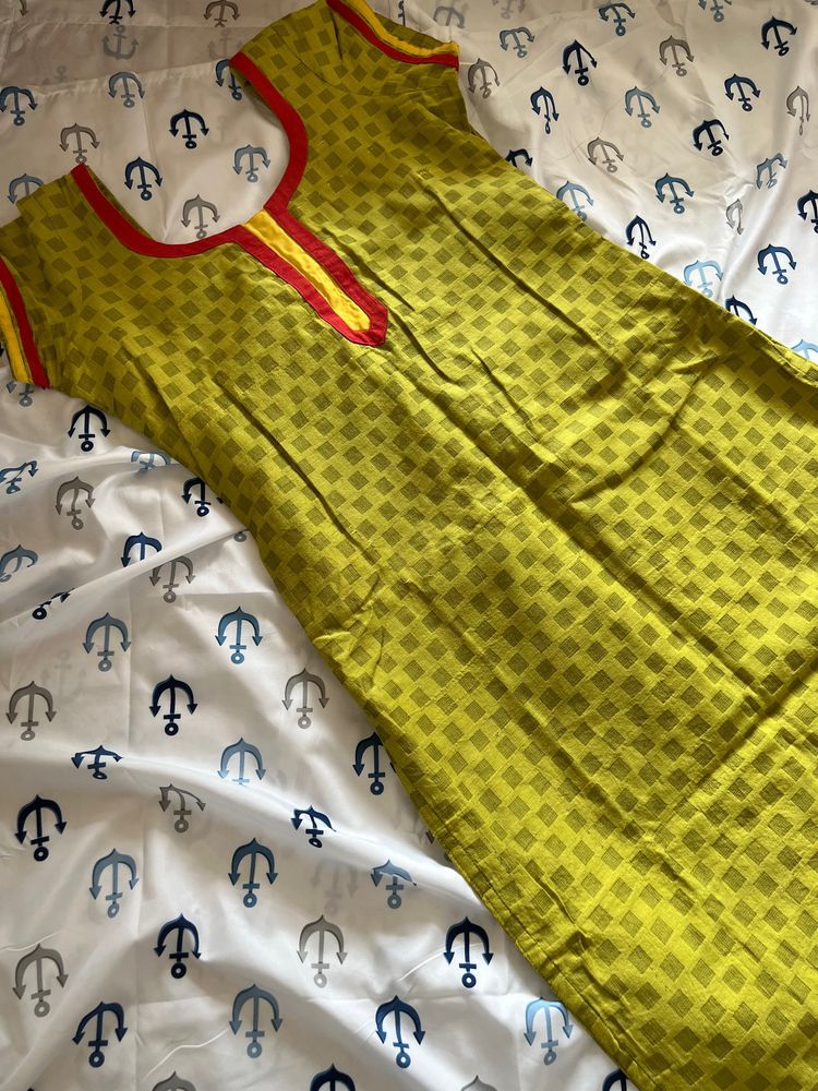 Custom Made Kurta | Green And Yellow