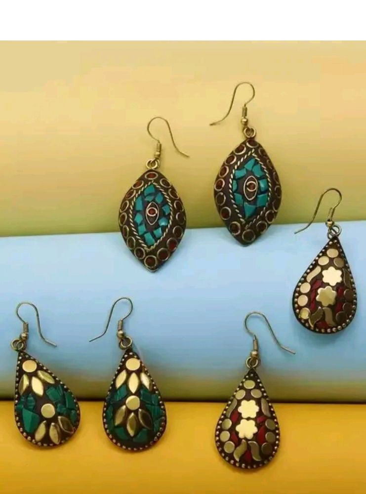 Hand Made Tibetan  Combo 3pairs Of Earrings