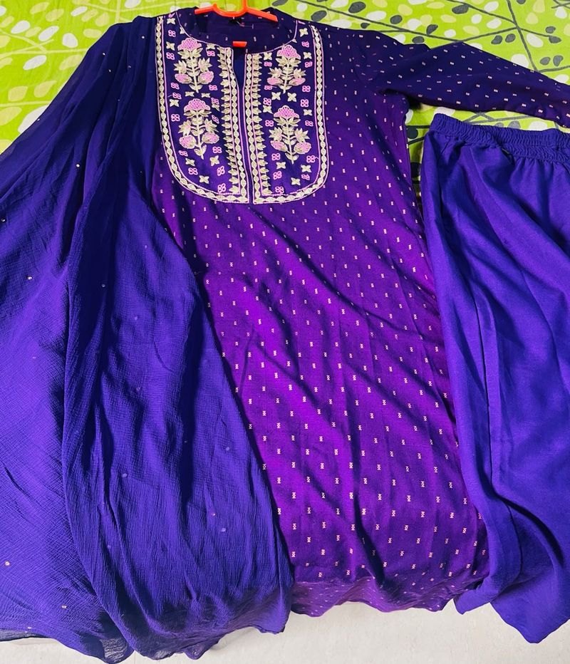 Beautiful Purple Embroidery Suit Set