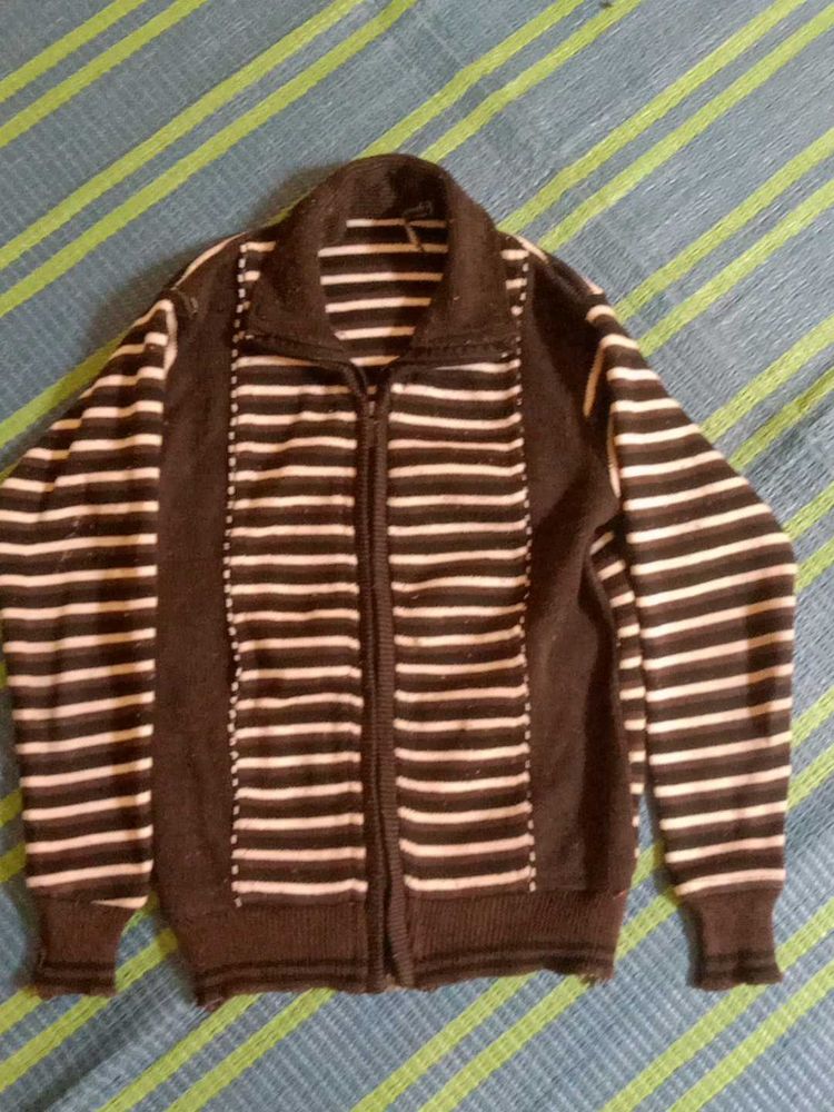 Striped Knit Zip-Up Cardigan
