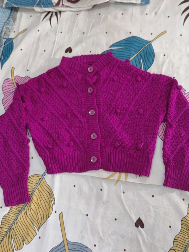 Magenta Knit Cardigan Sweater
