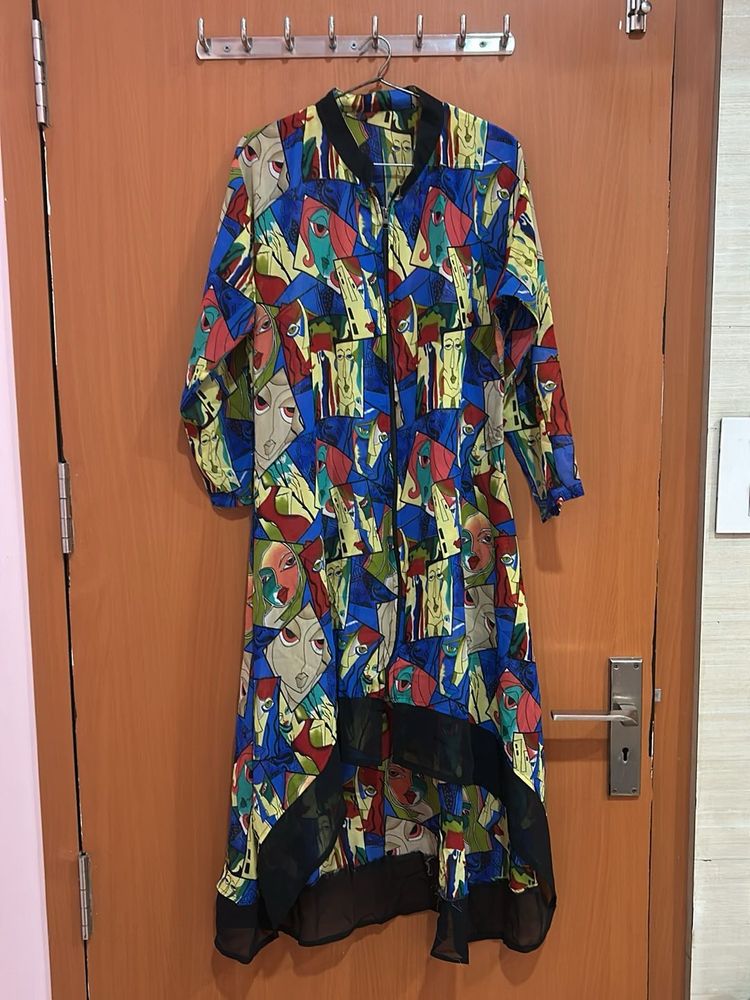 Abstract Print Dress with black inner sepratly