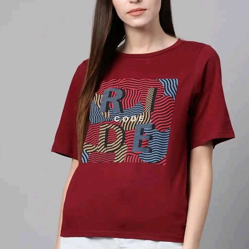 Burgundy Graphic Print styled back T-shirt