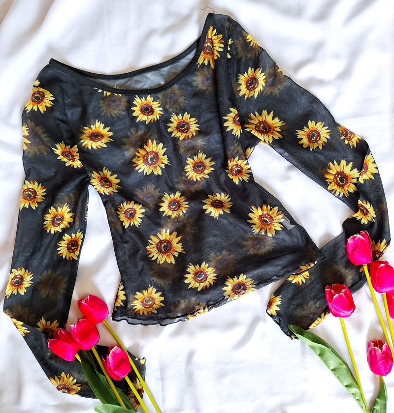 Shein Sunflower Mesh Top