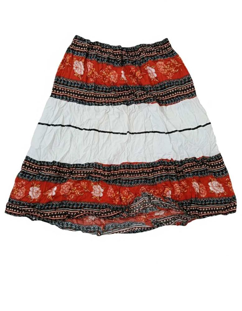 Boho Floral Print Midi Skirt