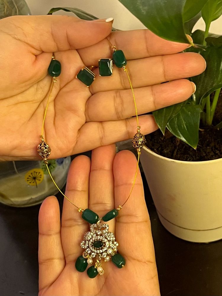 Emerald Green &amp; Light Pink Jewelry Set