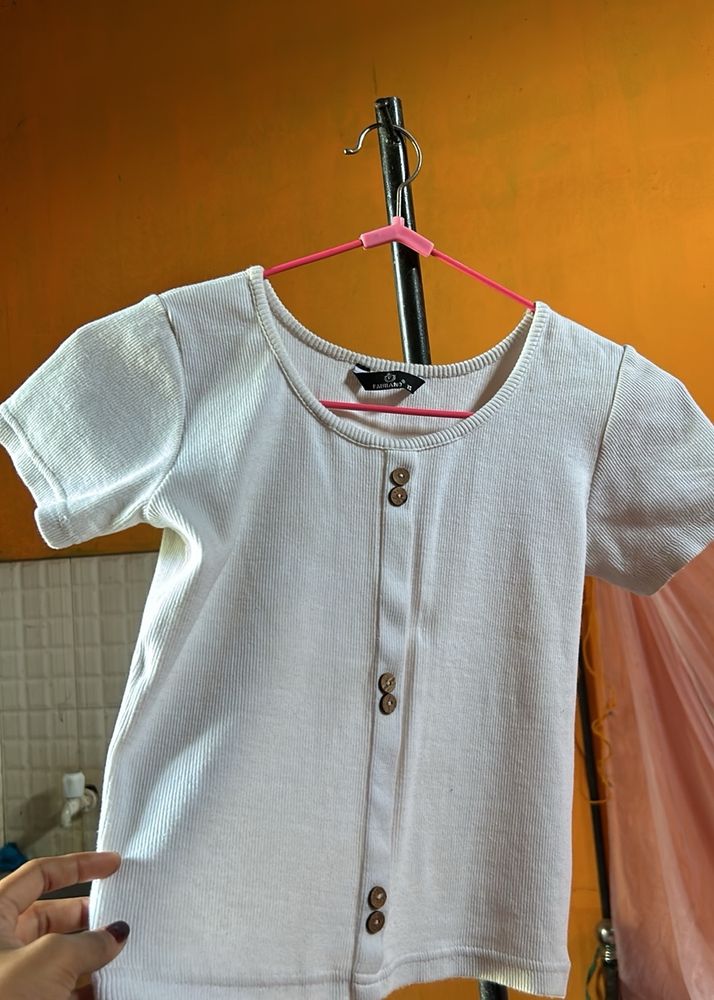 Fairiano Casual Short Sleeve Solid Women White Top