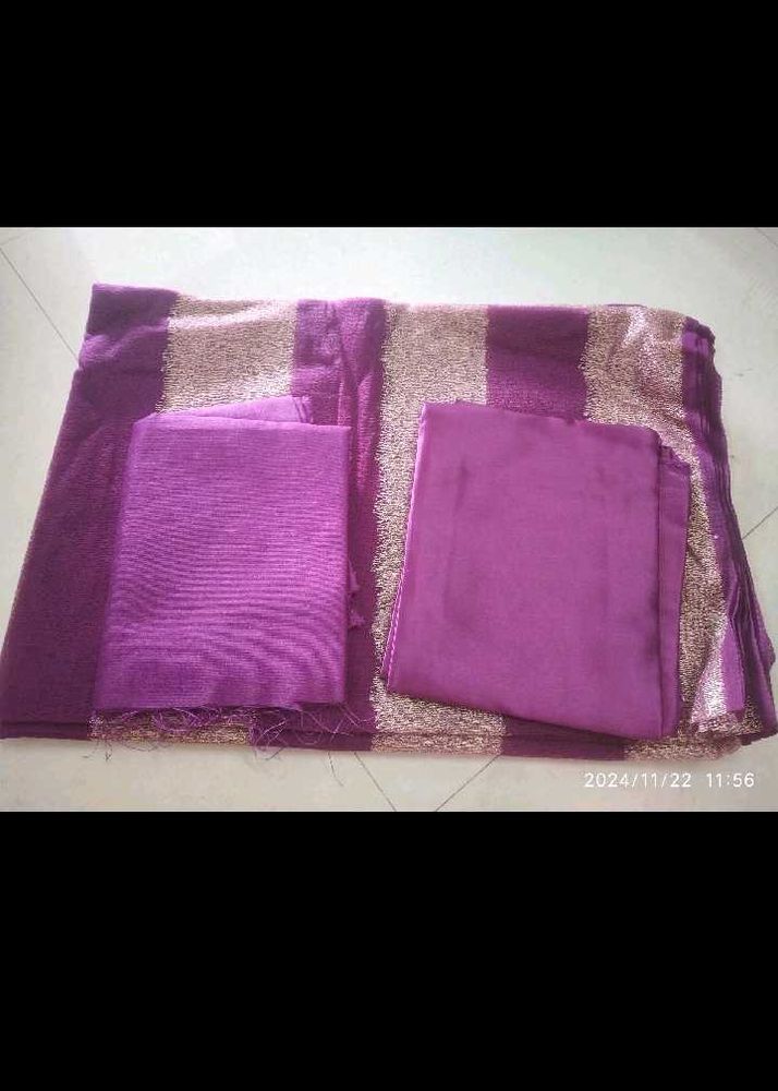 New Purple Saree With Peticot And Blouse Cloth