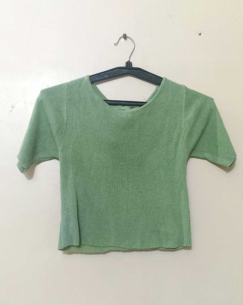 Green Ribbed Crop Top