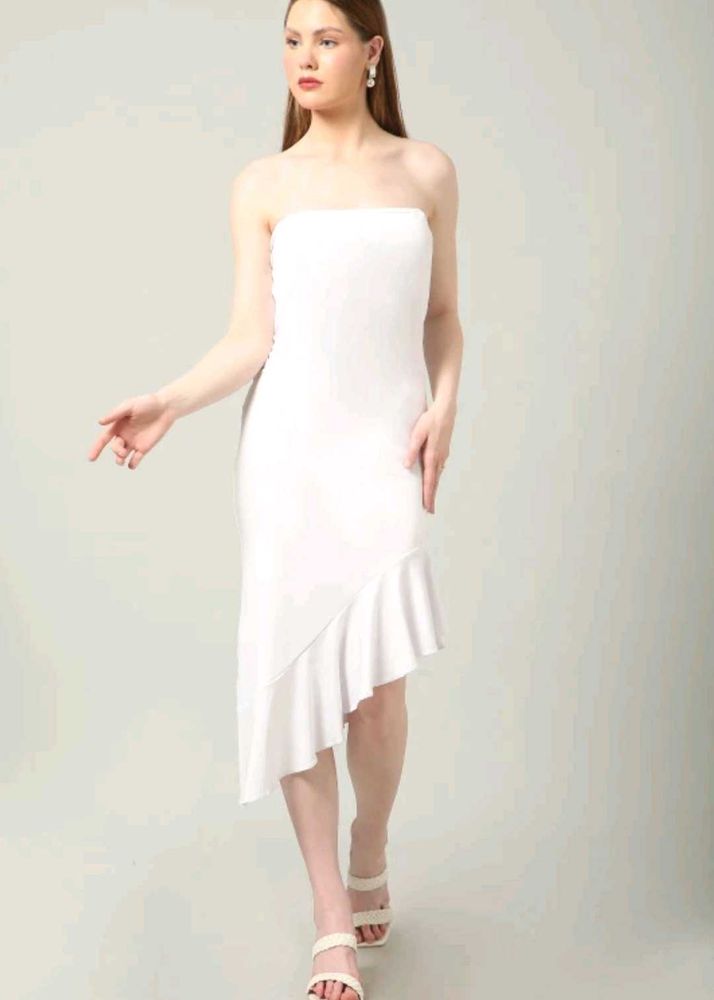 White Strapless Ruffle Dress