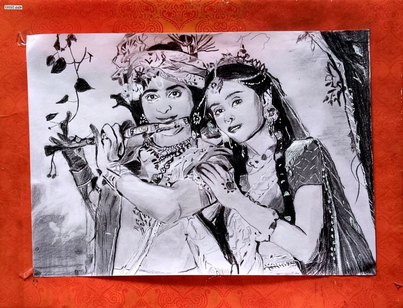 Radha Krishna Pencil Sketch