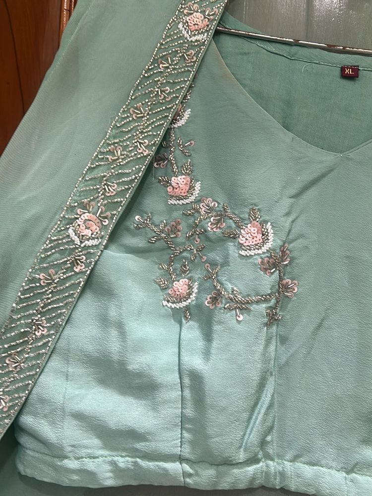 Elegant Mint Green Embroidered Kurti - XL