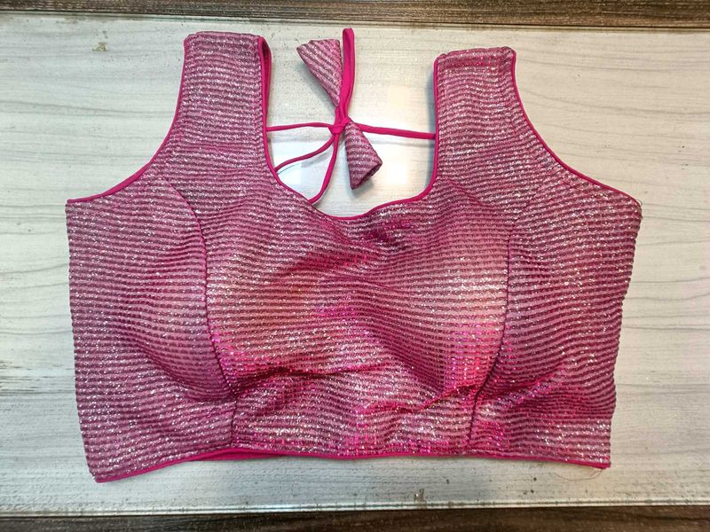 Pink Glitter Sleeveless Blouse