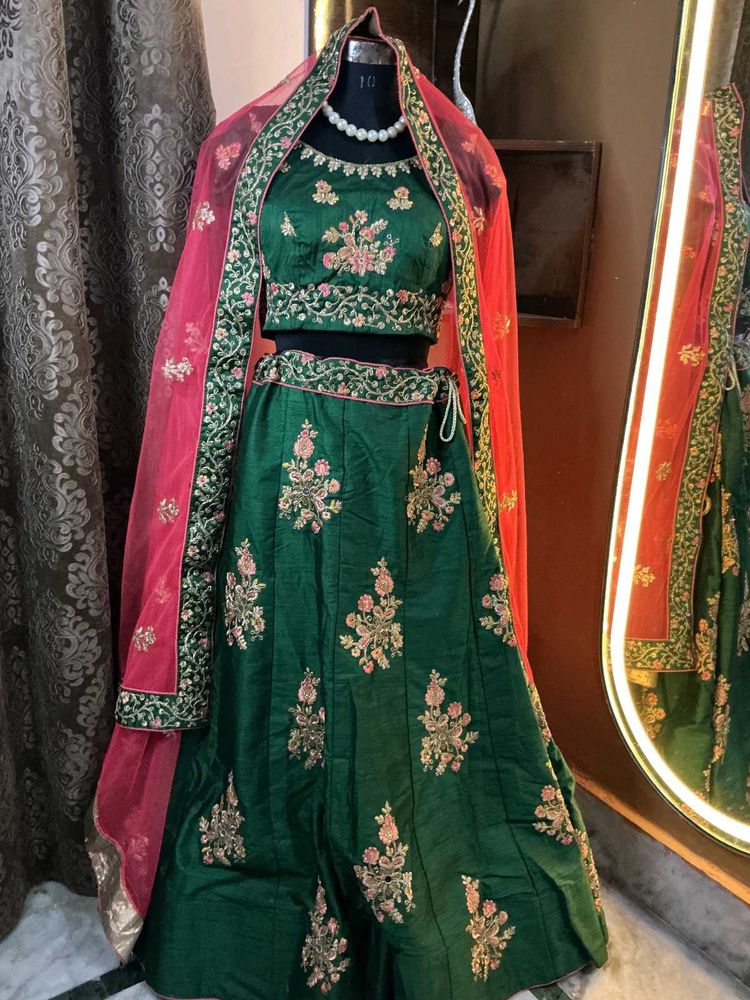 Green Embroidered Lehenga Choli