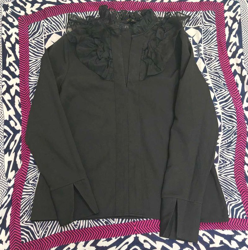 Samshek Black Ruffle Top With Free Earring