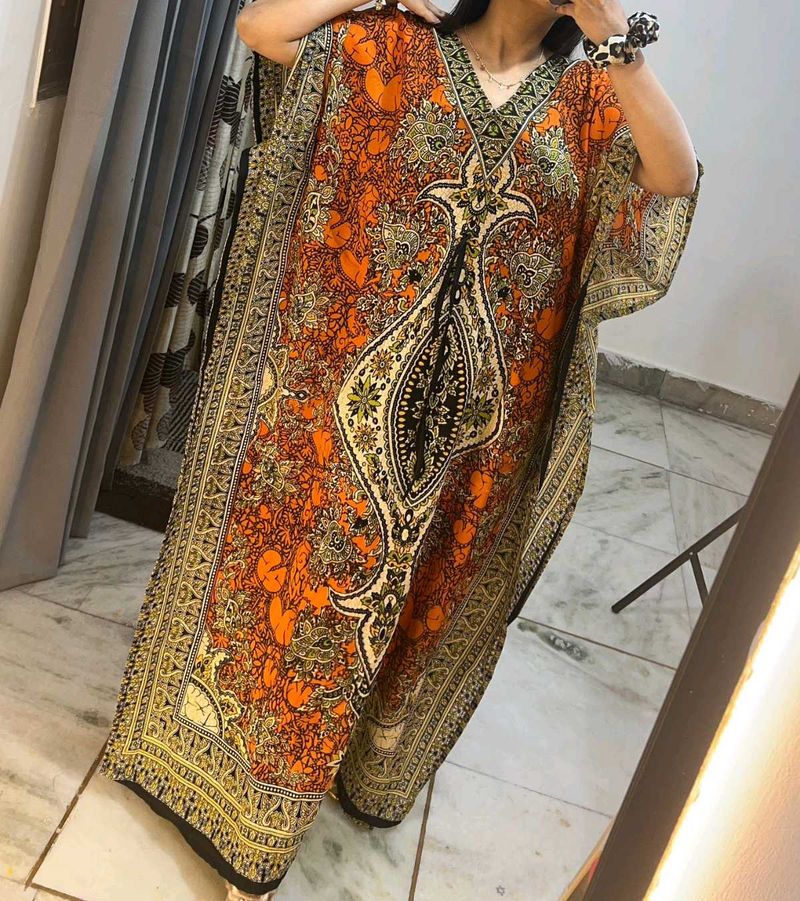Orange Patterned Caftan Dress