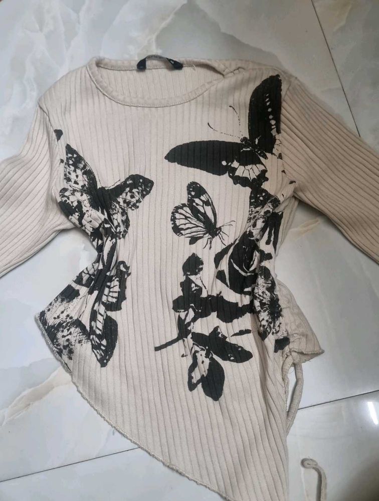 Y2k asymetrical tan top