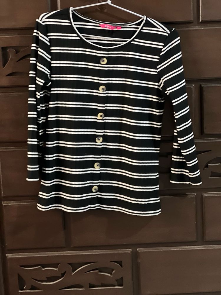 Stripped Crew-neck Black/white T-Shirt