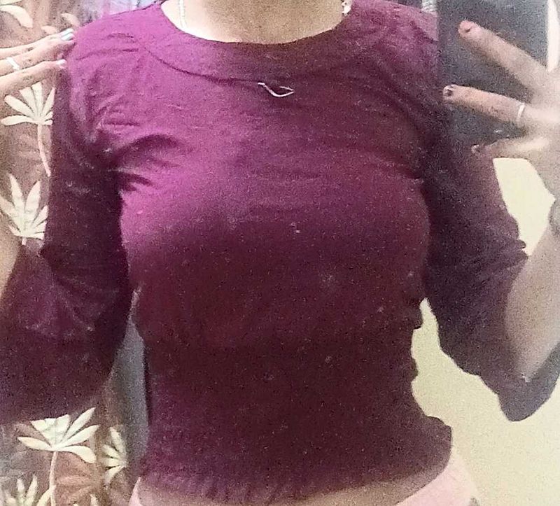 Maroon Long Sleeve Crop Top