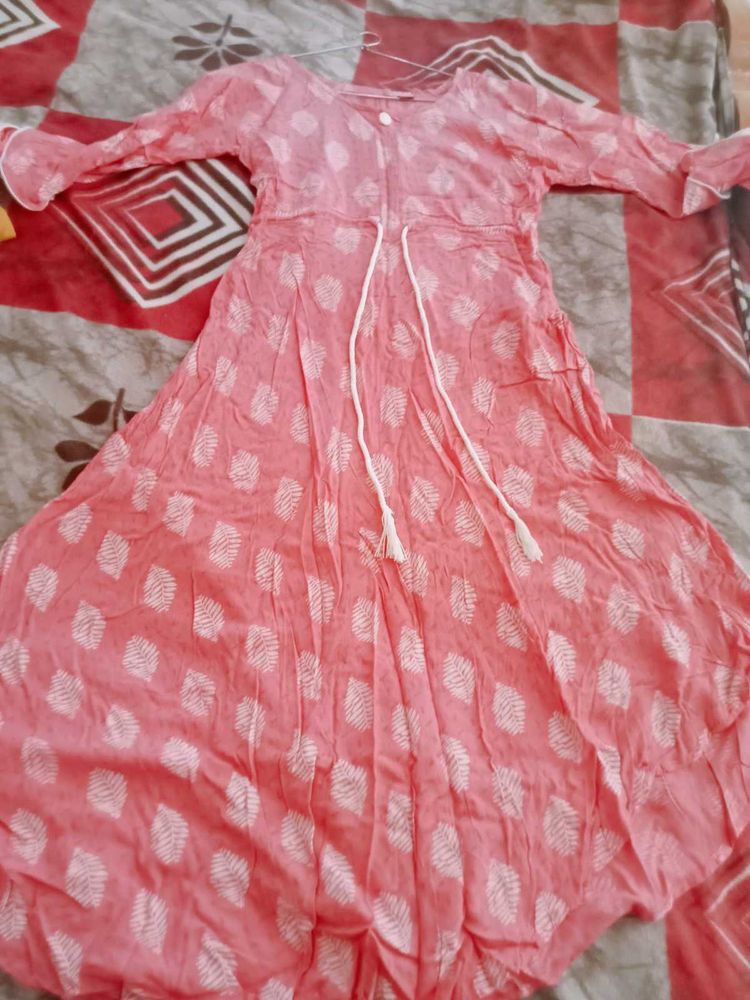 Peach Leaf Print Dress