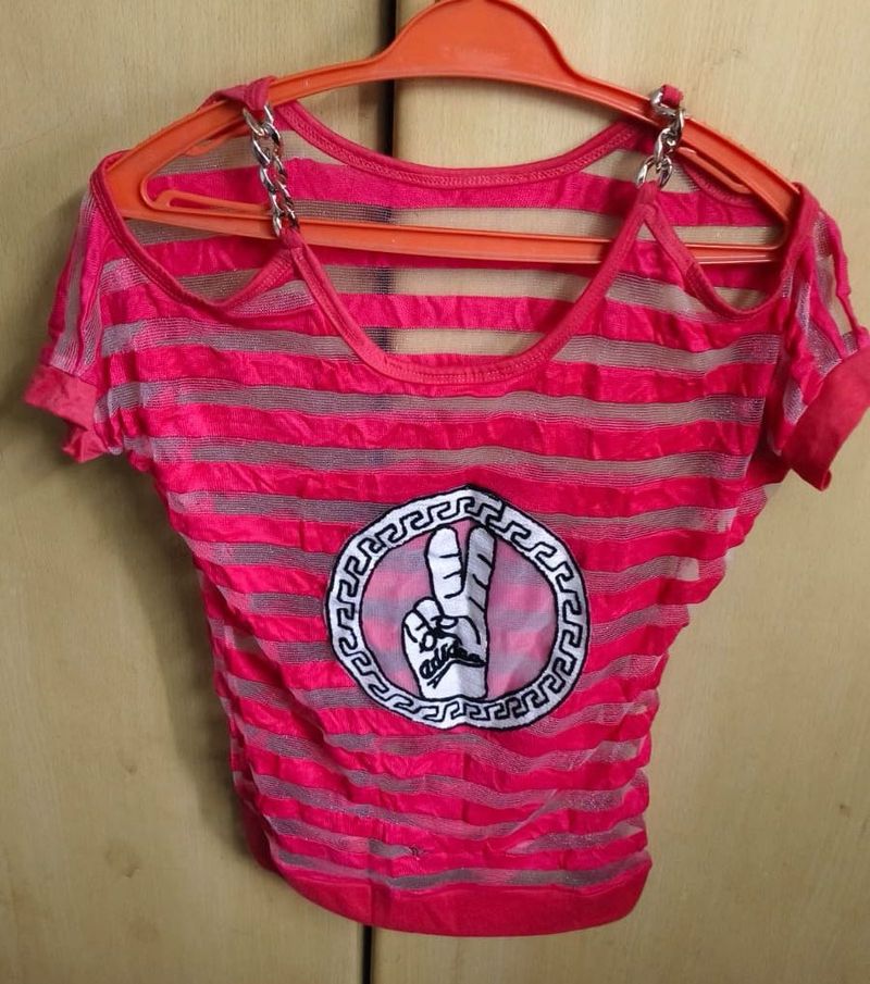 Pink Striped Sheer Top