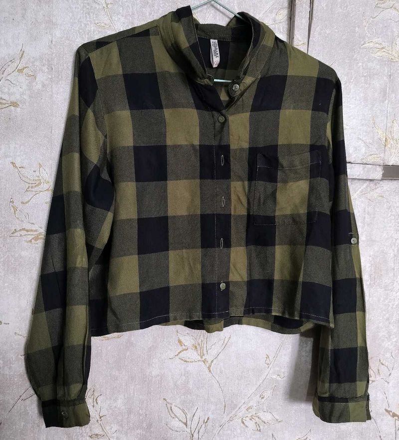 Olive Shirt Style Crop Top