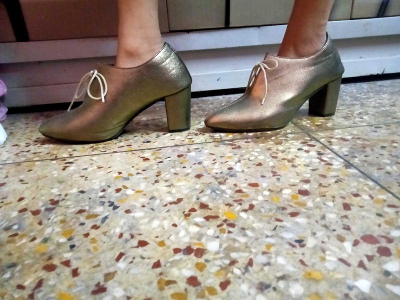 Gold Glitter Block Heel Booties