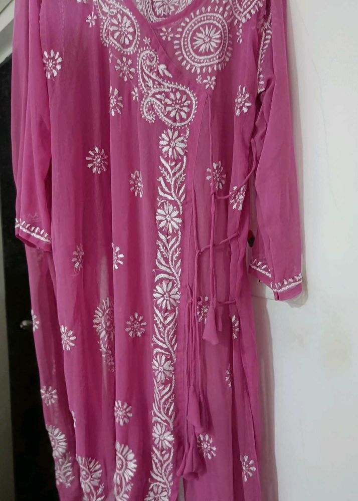 Angarakha Onion Pink Chikankari Kurti