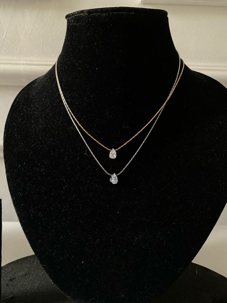 Solitaire Tear Drop Pendant Anti-tarnish Necklace