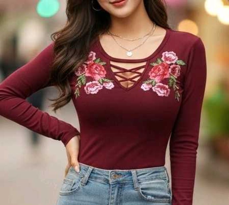 SHEIN berry blossom 🌸✨ Embroidered Top
