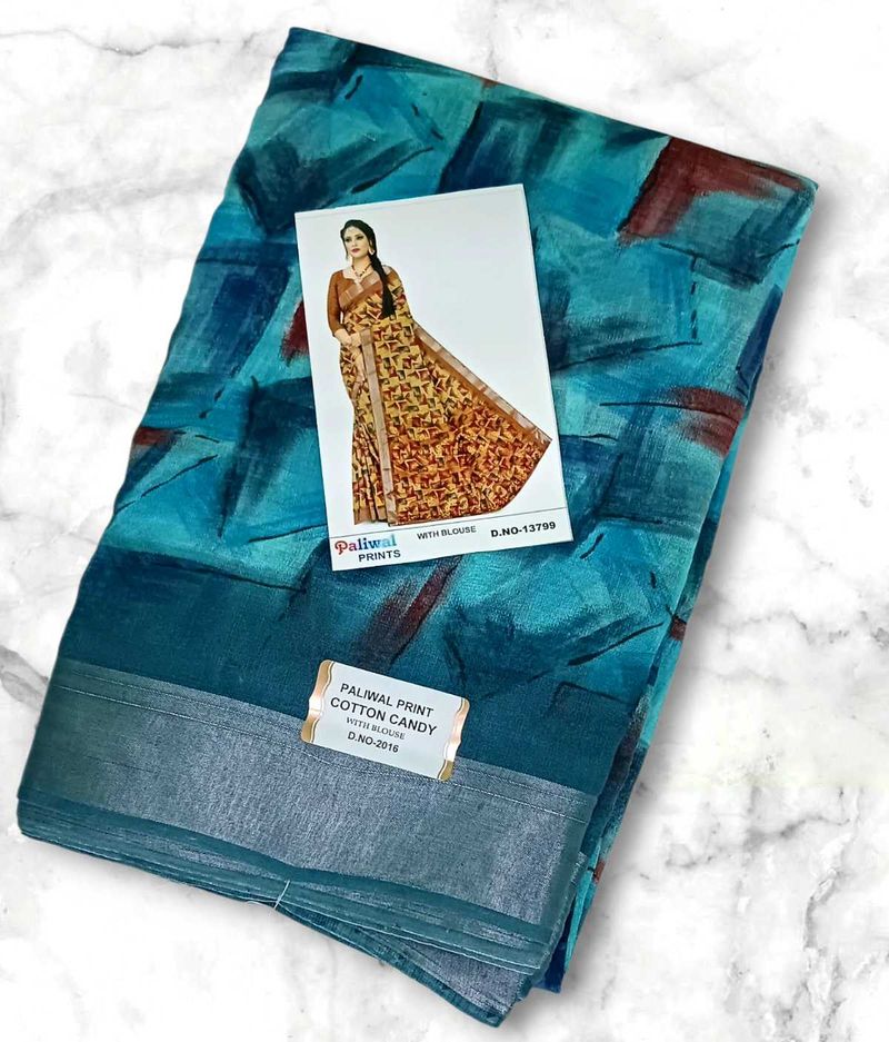 Elegant Printed Cotton Linen Saree With Blouse