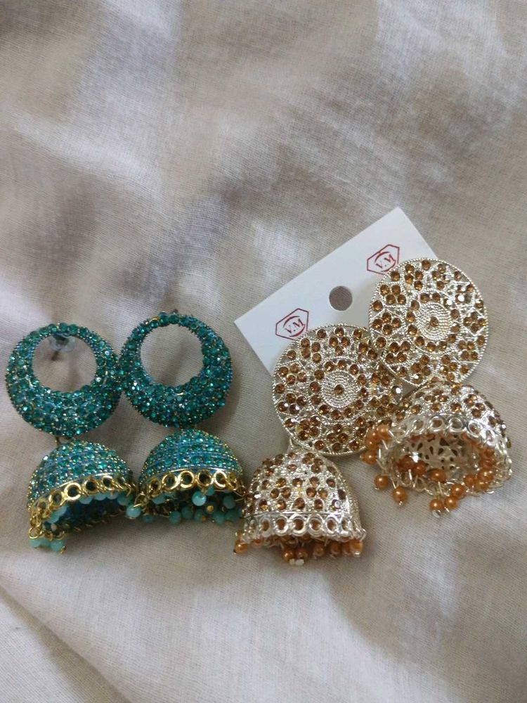 Jhumka Earrings - Turquoise &amp; Gold