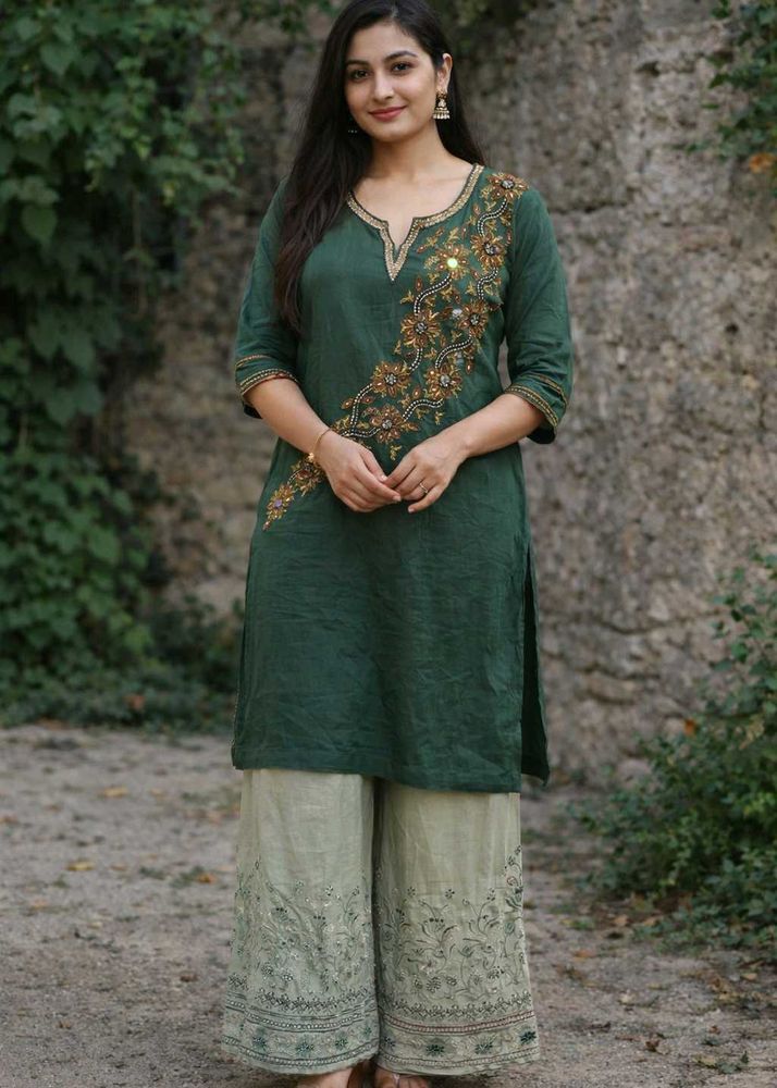 Green Embroidered Kurta with Palazzo