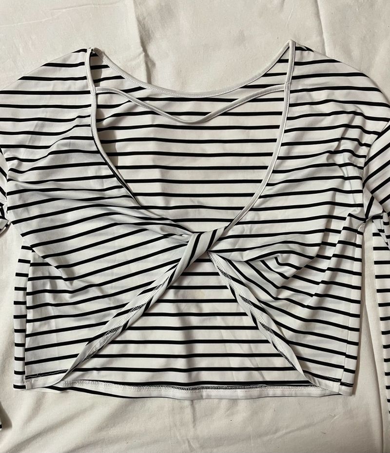 SHEIN Black &amp; White Striped Backless Twist Top