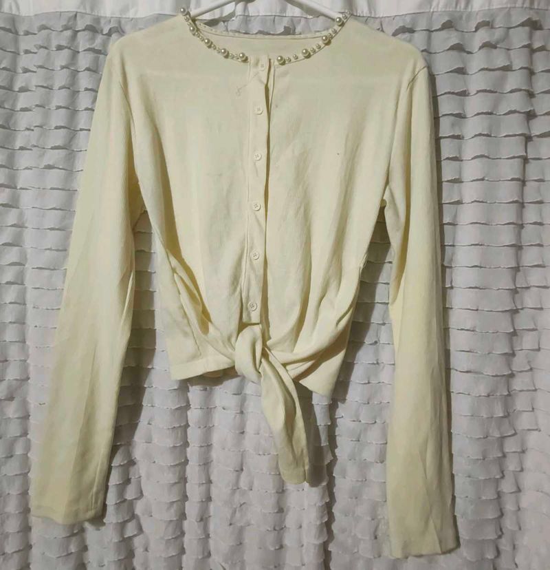 korean Pearl Trim Cardigan