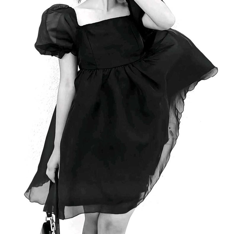 Black Puff Sleeve Mini Dress