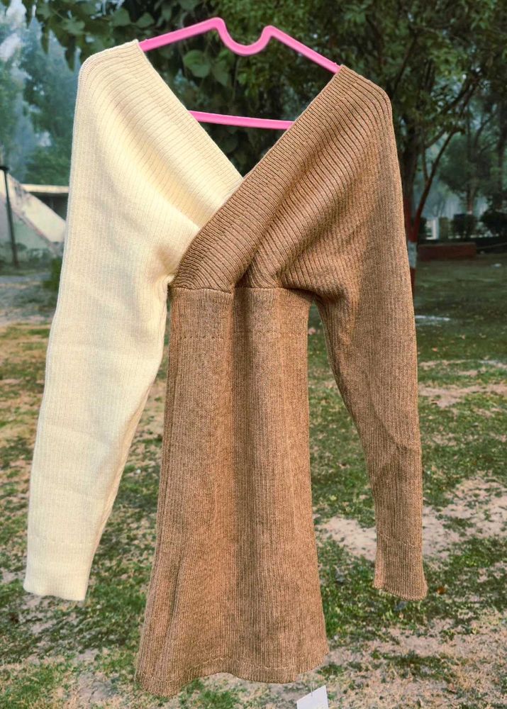 Stylish Two-Tone Ribbed Knit Wrap dress for Women