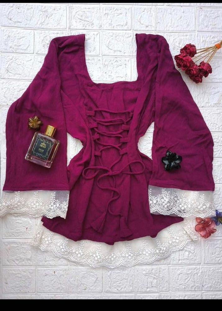 Elegant Purple Lace Trimmed Top