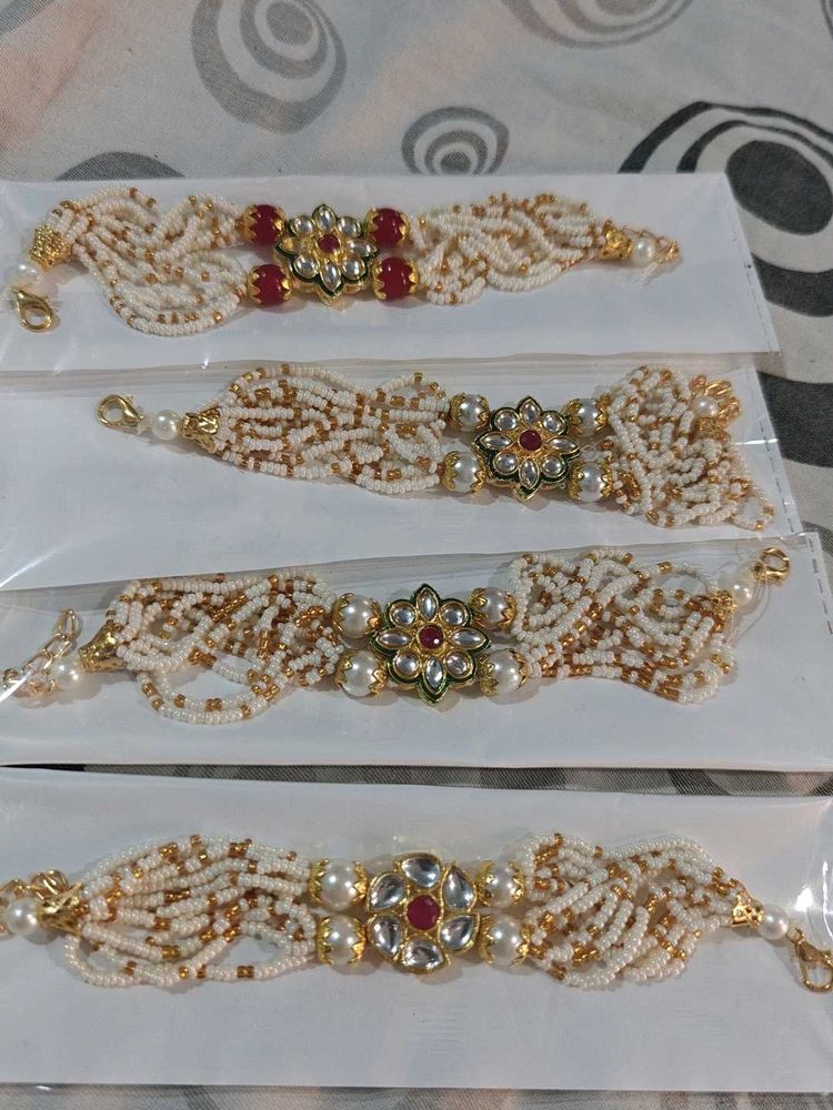 Kundan &amp; Pearl Rakhi Bracelet (Set of 4)