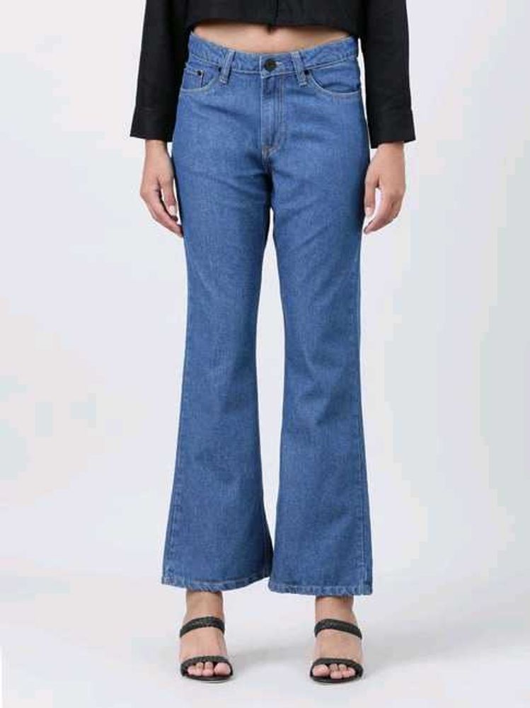 Blue Denim Flare Jeans, 36 Size