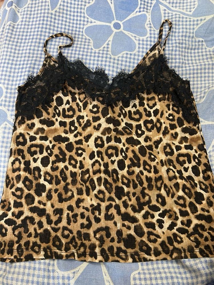 Leopard Print Cami with Lace