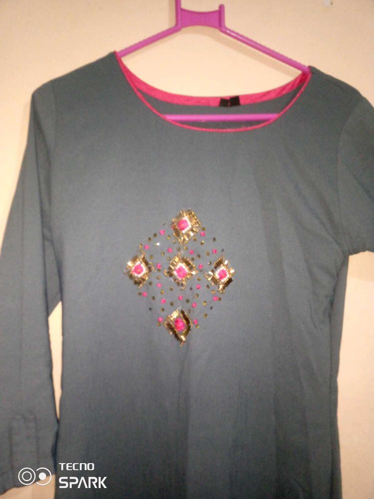 Embellished Grey Kurta