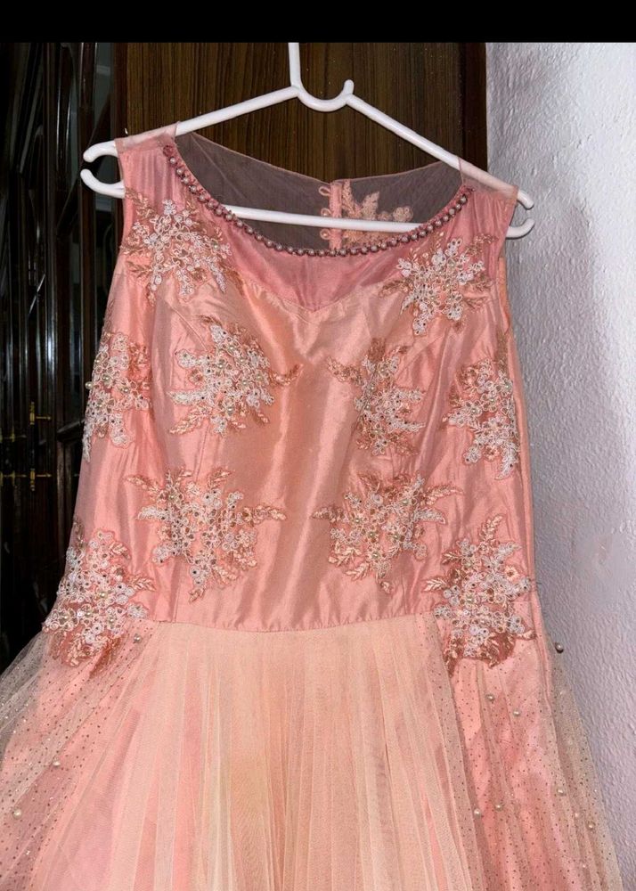 Peach Embellished Tulle Dress