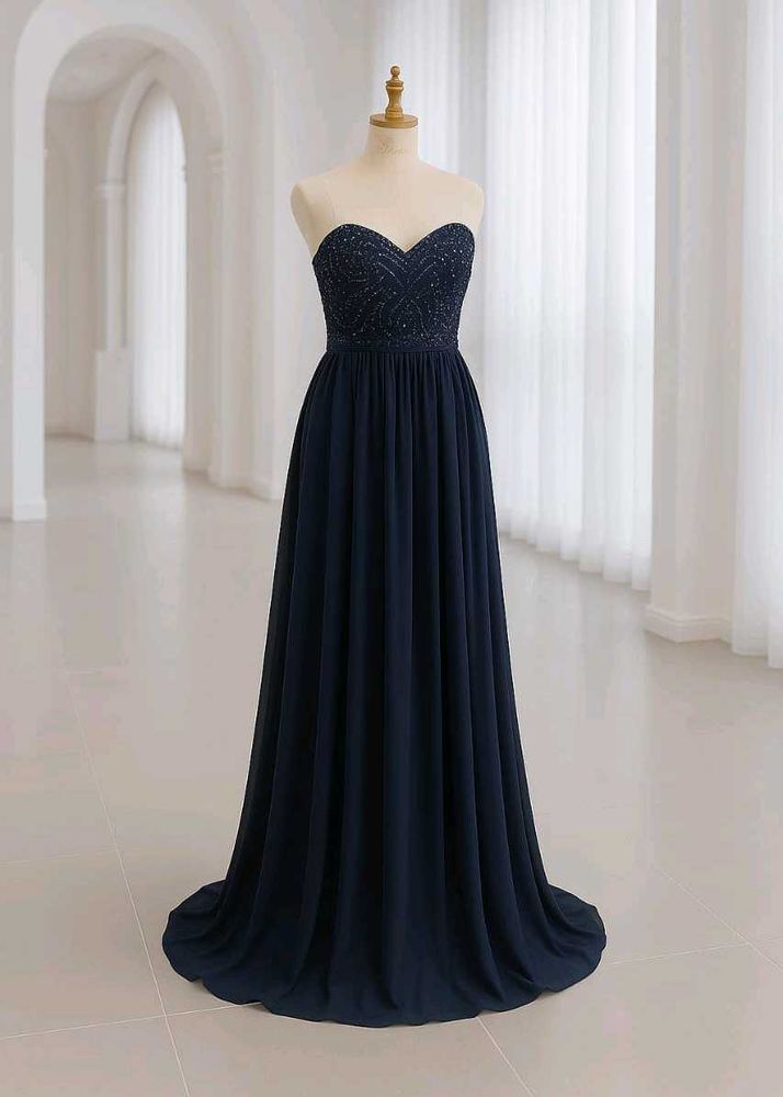 Elegant Navy Beaded Gown