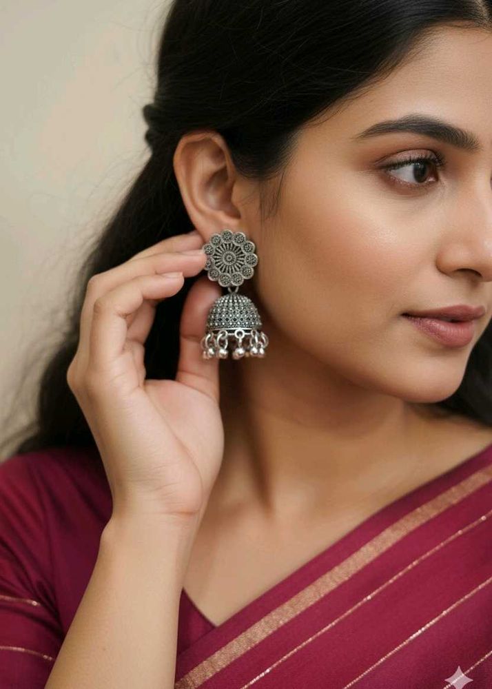 Floral Oxidized Jhumka Earrings for Women