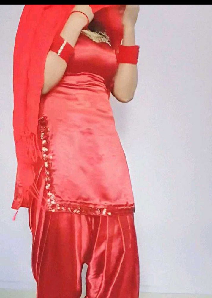 Red Satin Salwar Suit