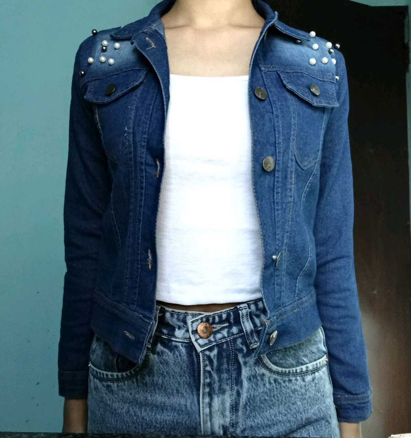 Denim Jacket with Pearls